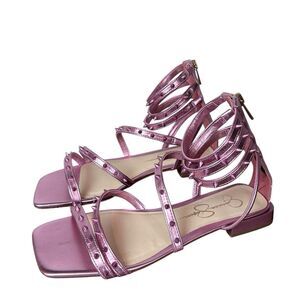 Jessica Simpson Cenedra Studded Strappy Gladiator Sandals Size 8.5 Pink Metallic
